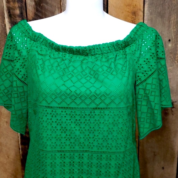RALPH LAUREN Kelly Green Eyelet Dress Wear On/Off Shoulders Sz 10 NWT MSRP $195 - Picture 9 of 12